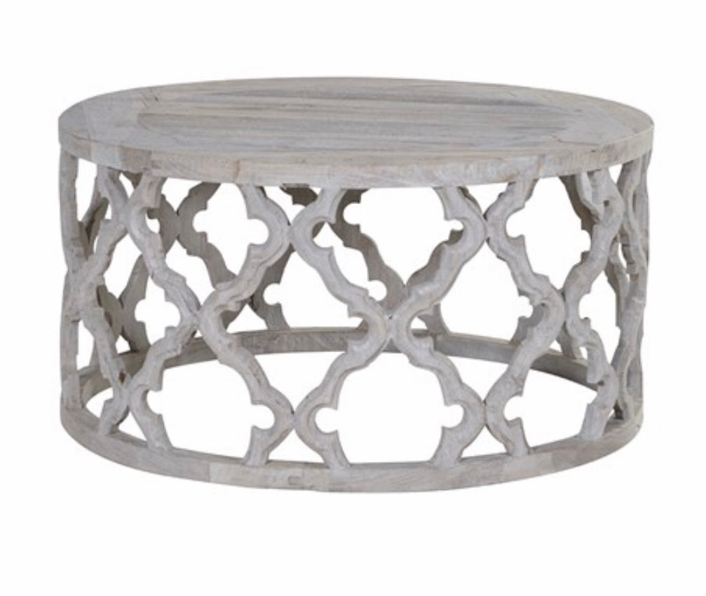 Round fretwork coffee table & side table